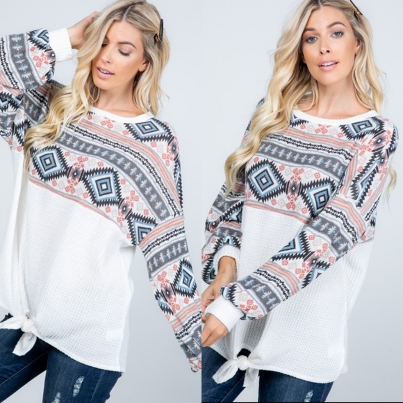 Aztec front tie waffle top - Picture 5 of 8